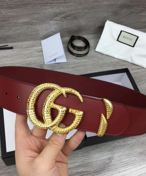 1:1 Replica Gucci Belt With Snakeskin Double G Buckle Red For Women, Women Belt