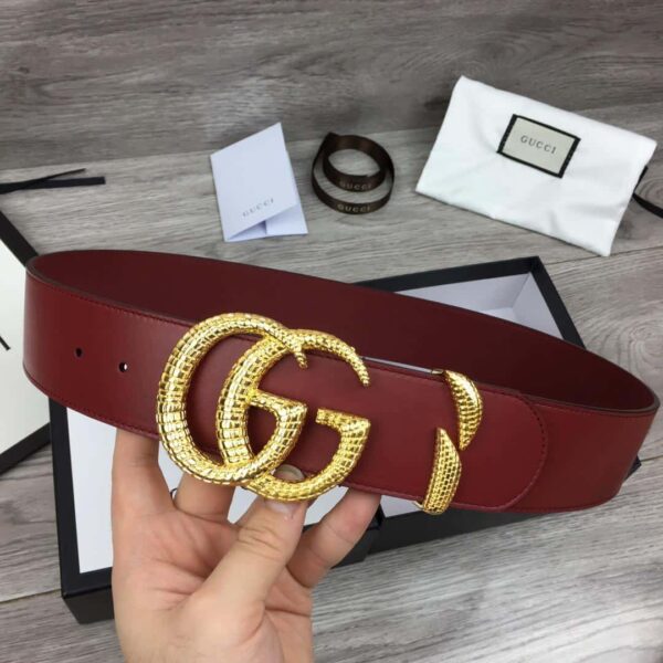1:1 Replica Gucci Belt With Snakeskin Double G Buckle Red For Women, Women Belt