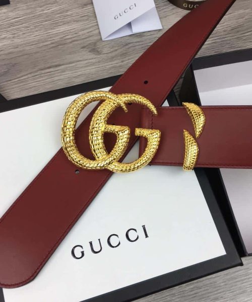 1:1 Replica Gucci Belt With Snakeskin Double G Buckle Red For Women, Women Belt