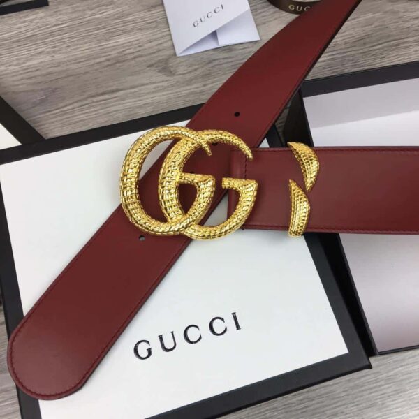 1:1 Replica Gucci Belt With Snakeskin Double G Buckle Red For Women, Women Belt
