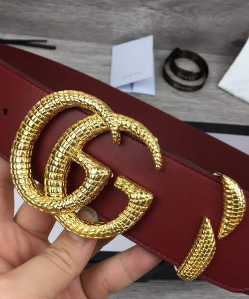 1:1 Replica Gucci Belt With Snakeskin Double G Buckle Red For Women, Women Belt