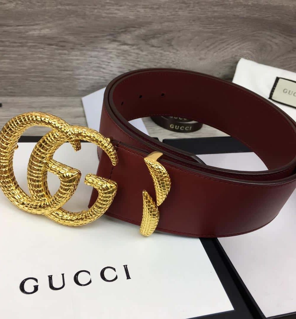 1:1 Replica Gucci Belt With Snakeskin Double G Buckle Red For Women, Women Belt