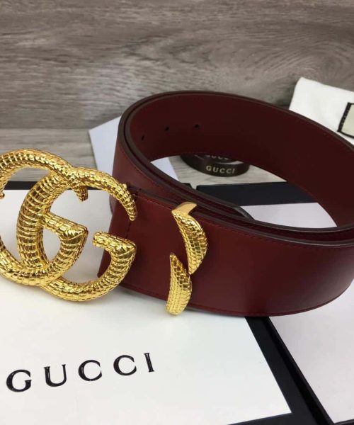 1:1 Replica Gucci Belt With Snakeskin Double G Buckle Red For Women, Women Belt
