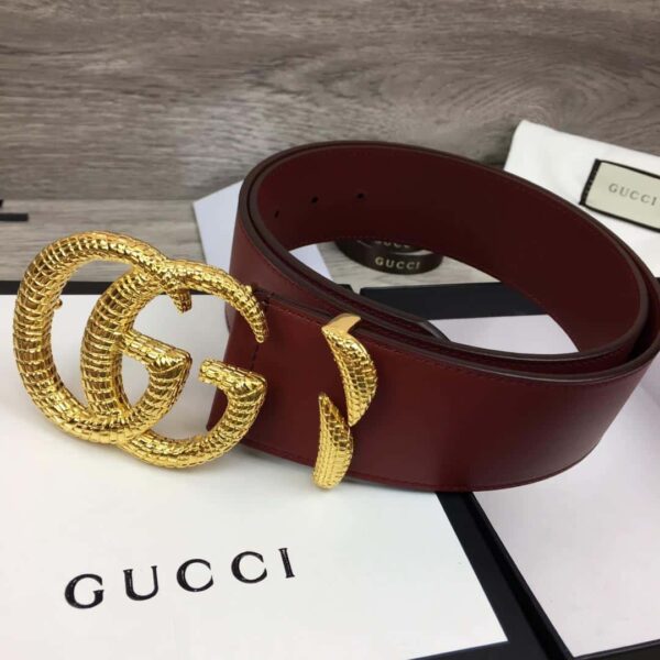 1:1 Replica Gucci Belt With Snakeskin Double G Buckle Red For Women, Women Belt
