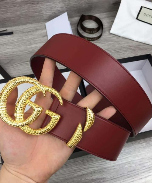 1:1 Replica Gucci Belt With Snakeskin Double G Buckle Red For Women, Women Belt
