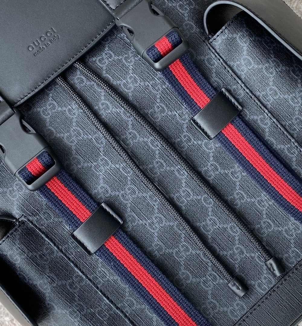 1:1 Replica Gucci Black Backpack Black/Grey Soft GG Supreme Blue And Red Web For Men 16.5in/42cm 495563 K9R8X 1071