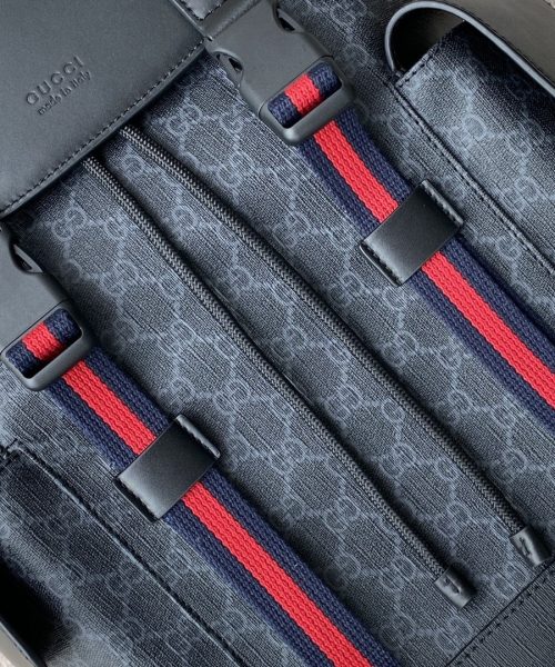 1:1 Replica Gucci Black Backpack Black/Grey Soft GG Supreme Blue And Red Web For Men 16.5in/42cm 495563 K9R8X 1071