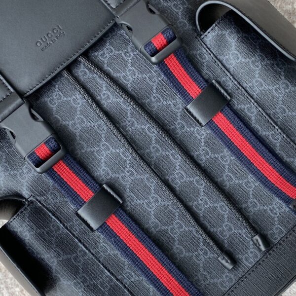 1:1 Replica Gucci Black Backpack Black/Grey Soft GG Supreme Blue And Red Web For Men 16.5in/42cm 495563 K9R8X 1071