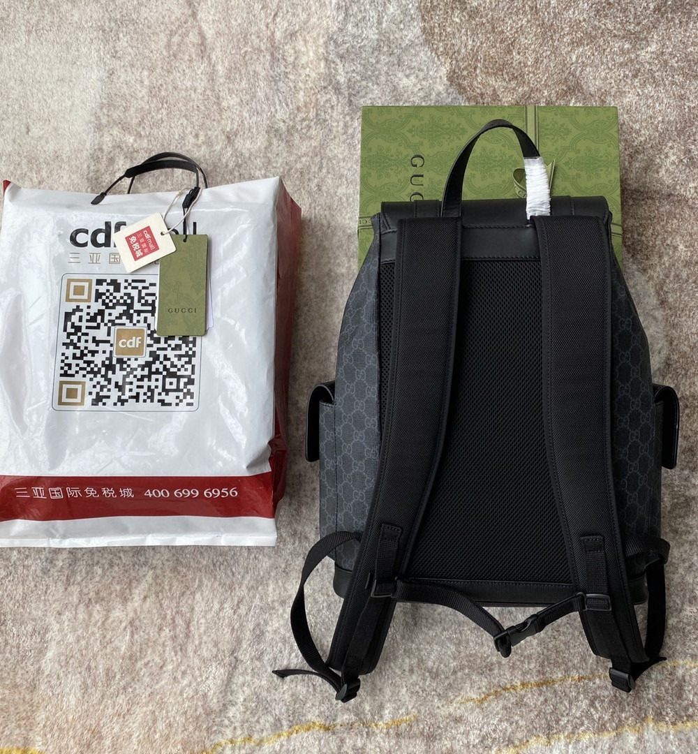 1:1 Replica Gucci Black Backpack Black/Grey Soft GG Supreme Blue And Red Web For Men 16.5in/42cm 495563 K9R8X 1071