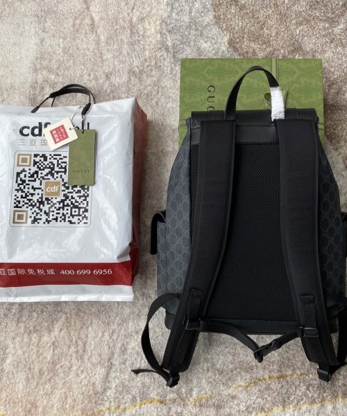 1:1 Replica Gucci Black Backpack Black/Grey Soft GG Supreme Blue And Red Web For Men 16.5in/42cm 495563 K9R8X 1071