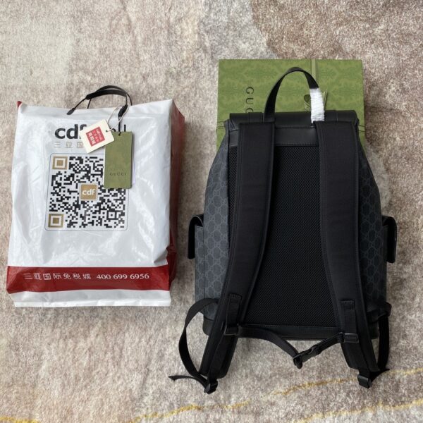 1:1 Replica Gucci Black Backpack Black/Grey Soft GG Supreme Blue And Red Web For Men 16.5in/42cm 495563 K9R8X 1071