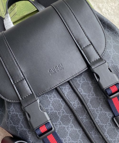 1:1 Replica Gucci Black Backpack Black/Grey Soft GG Supreme Blue And Red Web For Men 16.5in/42cm 495563 K9R8X 1071