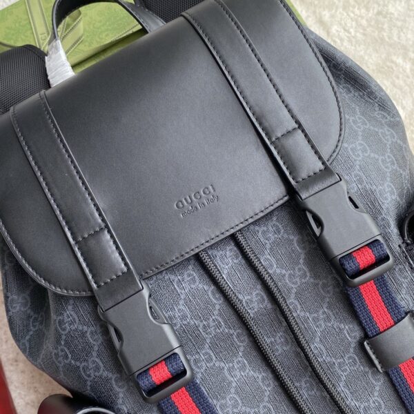 1:1 Replica Gucci Black Backpack Black/Grey Soft GG Supreme Blue And Red Web For Men 16.5in/42cm 495563 K9R8X 1071