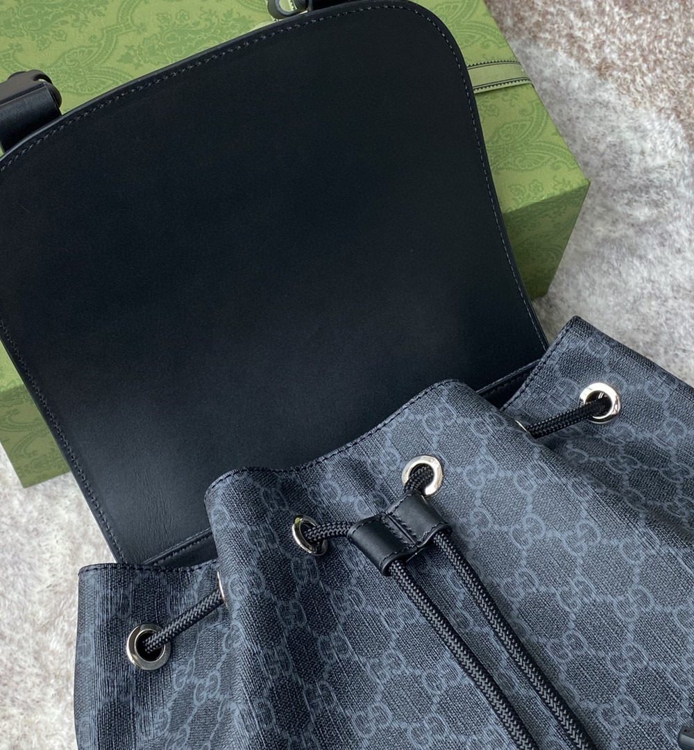 1:1 Replica Gucci Black Backpack Black/Grey Soft GG Supreme Blue And Red Web For Men 16.5in/42cm 495563 K9R8X 1071