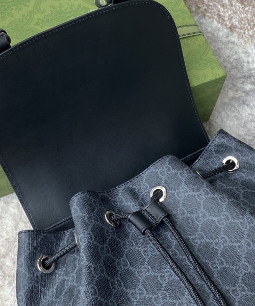 1:1 Replica Gucci Black Backpack Black/Grey Soft GG Supreme Blue And Red Web For Men 16.5in/42cm 495563 K9R8X 1071