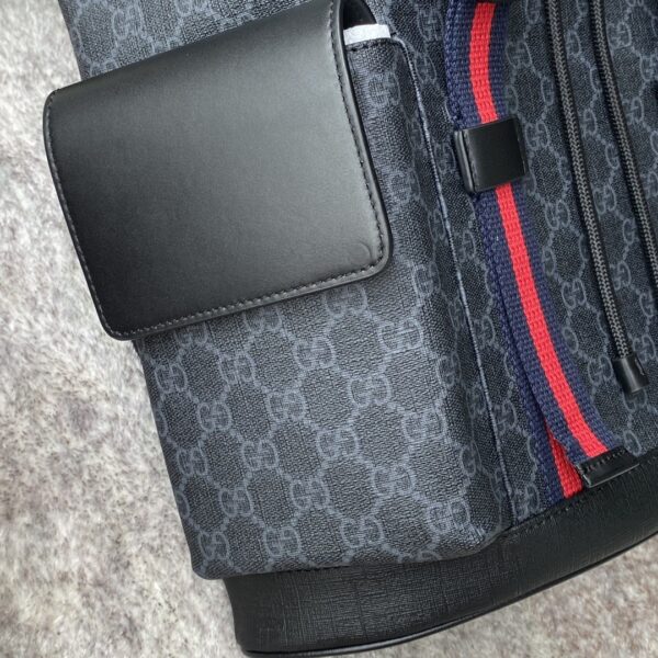 1:1 Replica Gucci Black Backpack Black/Grey Soft GG Supreme Blue And Red Web For Men 16.5in/42cm 495563 K9R8X 1071