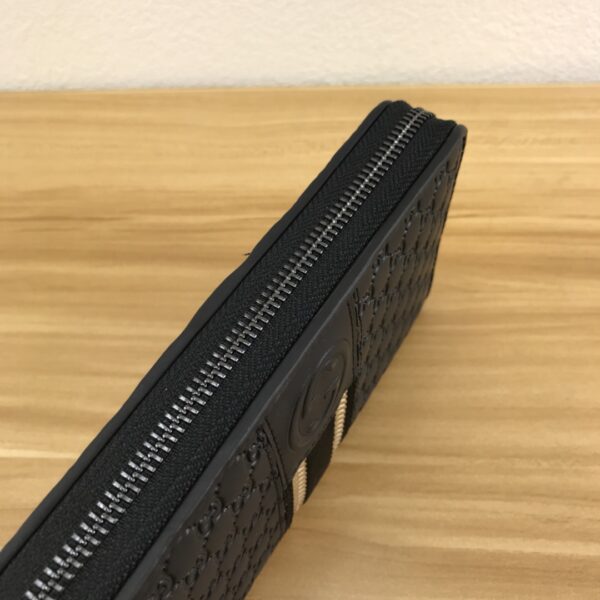 1:1 Replica Gucci Black GG Embossed Zip Around With White Line Wallet For Men, Men's Wallet 19cm/7.5in GG