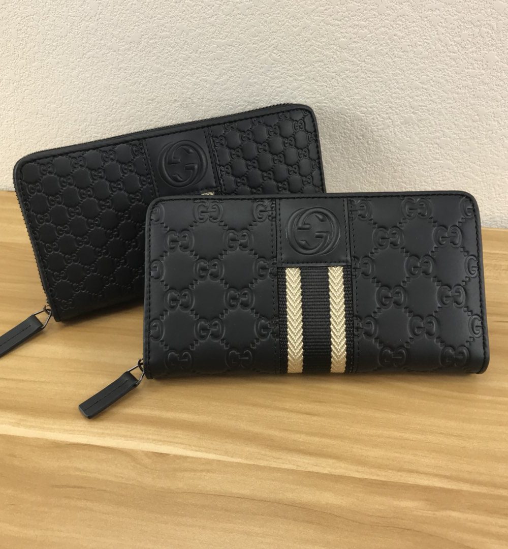 1:1 Replica Gucci Black GG Embossed Zip Around With White Line Wallet For Men, Men's Wallet 19cm/7.5in GG
