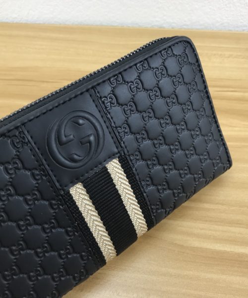 1:1 Replica Gucci Black GG Embossed Zip Around With White Line Wallet For Men, Men's Wallet 19cm/7.5in GG