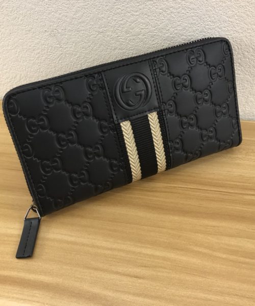 1:1 Replica Gucci Black GG Embossed Zip Around With White Line Wallet For Men, Men's Wallet 19cm/7.5in GG
