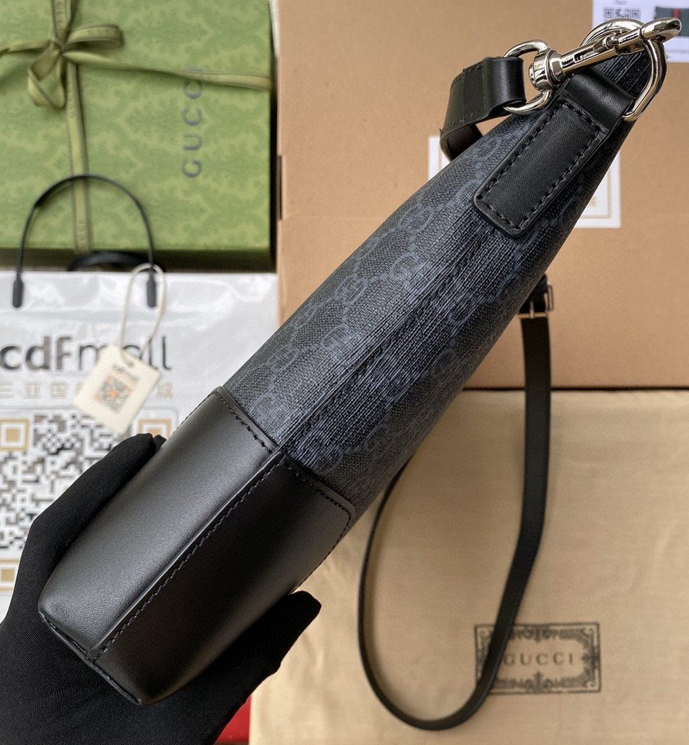 1:1 Replica Gucci Black Messenger Black/Grey GG Supreme Canvas Blue And Red Web For Men 14in/35cm 474139 K5ICN 1095