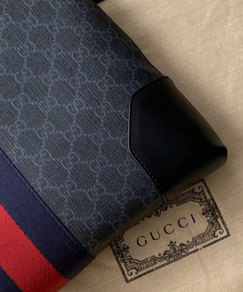 1:1 Replica Gucci Black Messenger Black/Grey GG Supreme Canvas Blue And Red Web For Men 14in/35cm 474139 K5ICN 1095