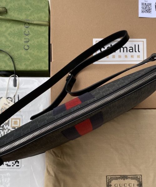 1:1 Replica Gucci Black Messenger Black/Grey GG Supreme Canvas Blue And Red Web For Men 14in/35cm 474139 K5ICN 1095