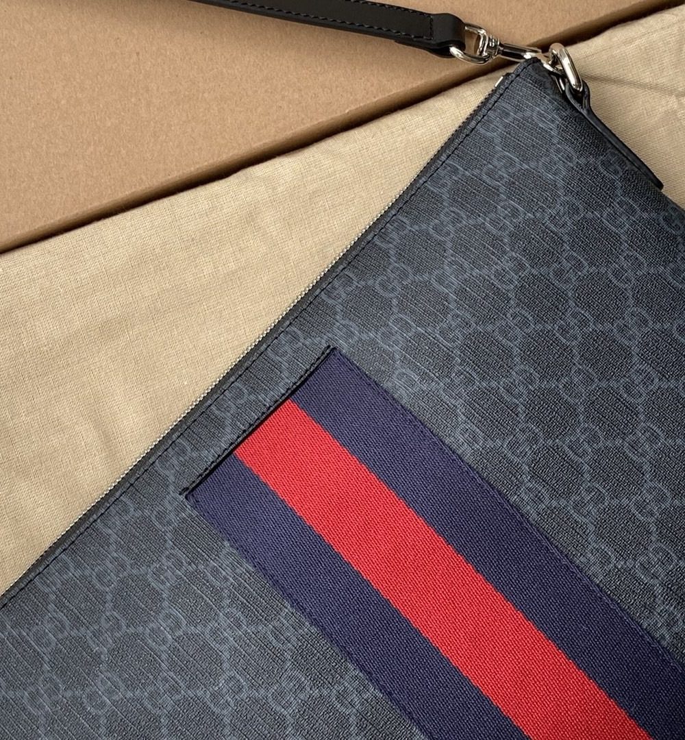 1:1 Replica Gucci Black Messenger Black/Grey GG Supreme Canvas Blue And Red Web For Men 14in/35cm 474139 K5ICN 1095