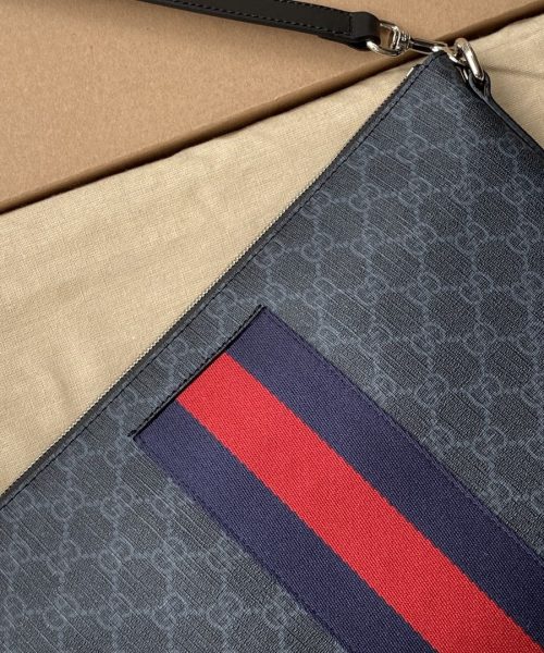 1:1 Replica Gucci Black Messenger Black/Grey GG Supreme Canvas Blue And Red Web For Men 14in/35cm 474139 K5ICN 1095