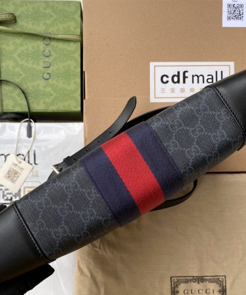 1:1 Replica Gucci Black Messenger Black/Grey GG Supreme Canvas Blue And Red Web For Men 14in/35cm 474139 K5ICN 1095