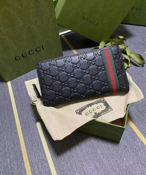 1:1 Replica Gucci Black Zip Around Wallet For Men, Men's Wallet 19cm/7.5in  GG
