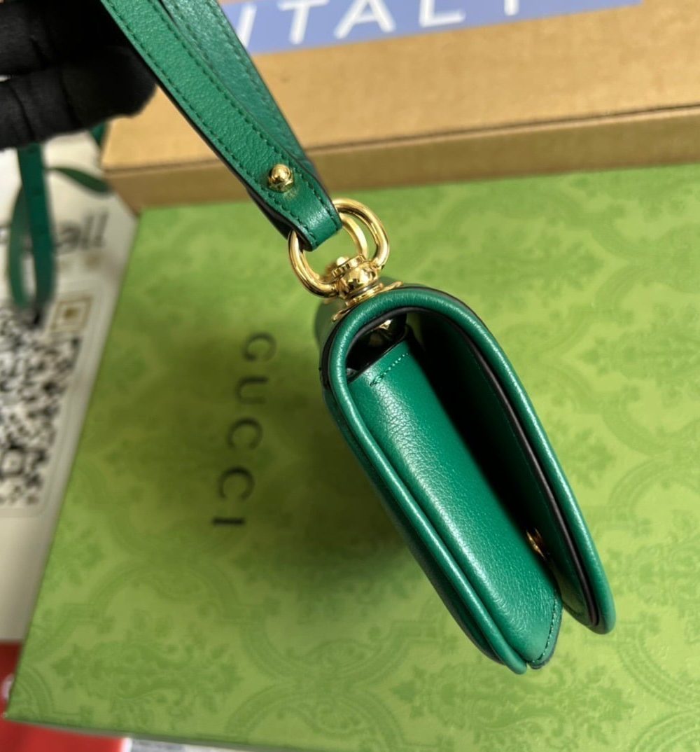 1:1 Replica Gucci Blondie Card Case Wallet Green For Women, Women's Bags 4.5in/12cm GG 698635 UXX0G 3120