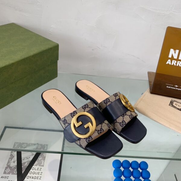 Gucci Blondie Matelasse Canvas Slide Sandal Black For Women GG