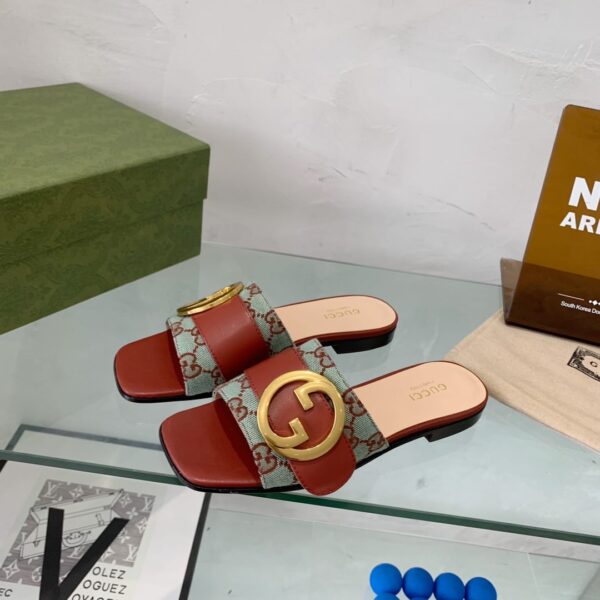 Gucci Blondie Matelasse Canvas Slide Sandal Red For Women GG