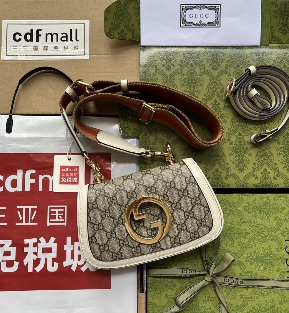 1:1 Replica Gucci Blondie Mini Bag Brown And White For Women, Women's Bags 8.7in/22cm GG