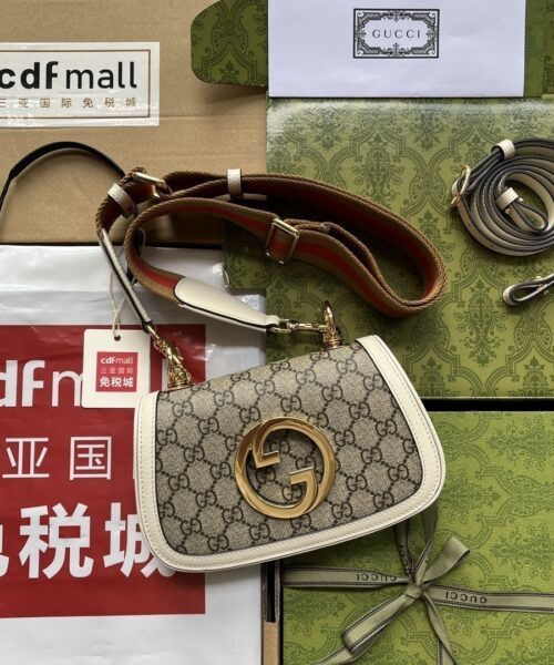 1:1 Replica Gucci Blondie Mini Bag Brown And White For Women, Women's Bags 8.7in/22cm GG