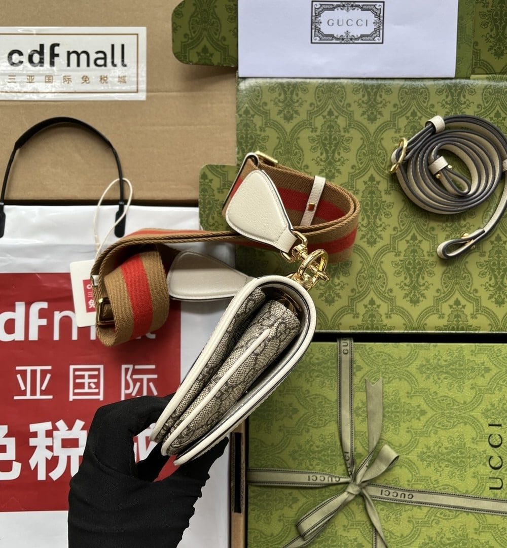 1:1 Replica Gucci Blondie Mini Bag Brown And White For Women, Women's Bags 8.7in/22cm GG