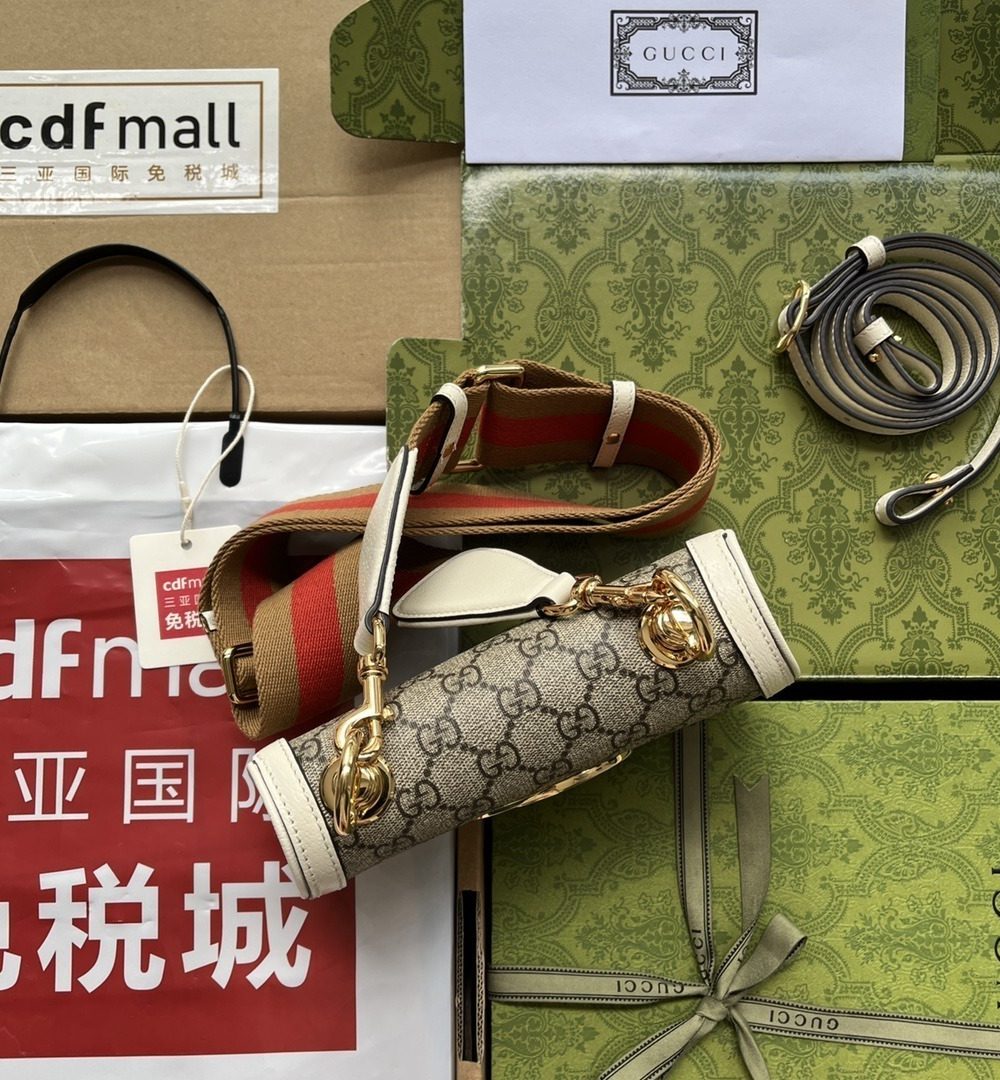 1:1 Replica Gucci Blondie Mini Bag Brown And White For Women, Women's Bags 8.7in/22cm GG