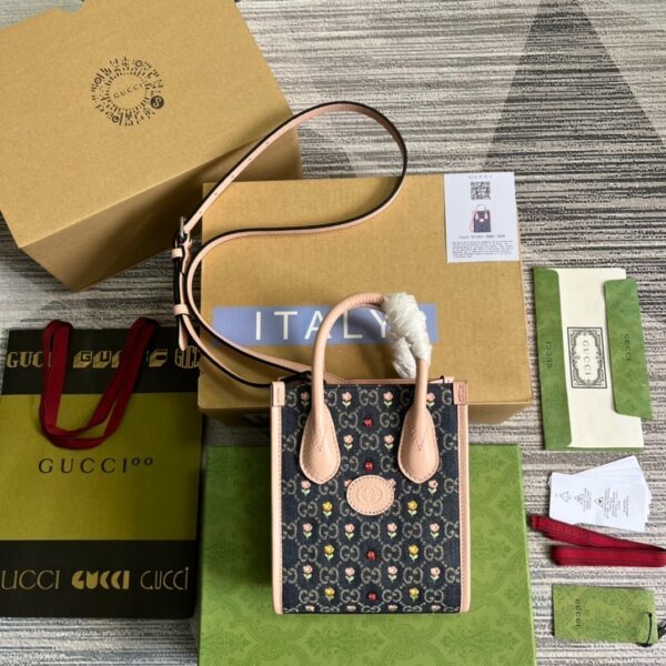 1:1 Replica Gucci Blooming Love Mini Tote Bag Beige For Women, Women's Bags 6.3in/20cm GG