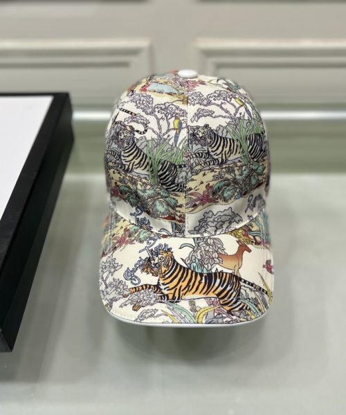 Gucci Canvas Baseball Hat Tiger White GG Hat