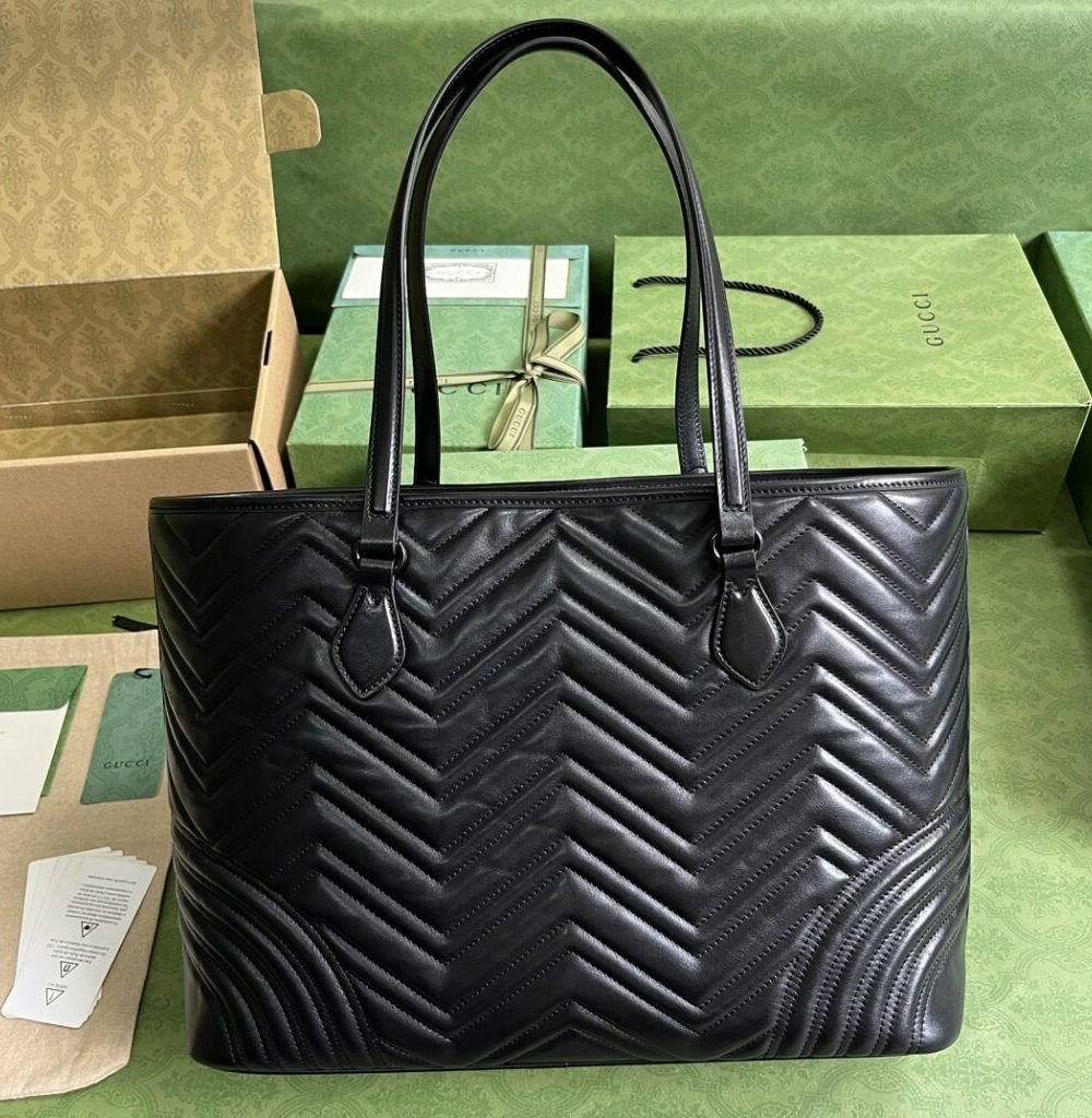 1:1 Replica Gucci Casual Style Logo Totes Cream/Black For Women 38.5cm / 15.1in 739684 DAAAH 2754