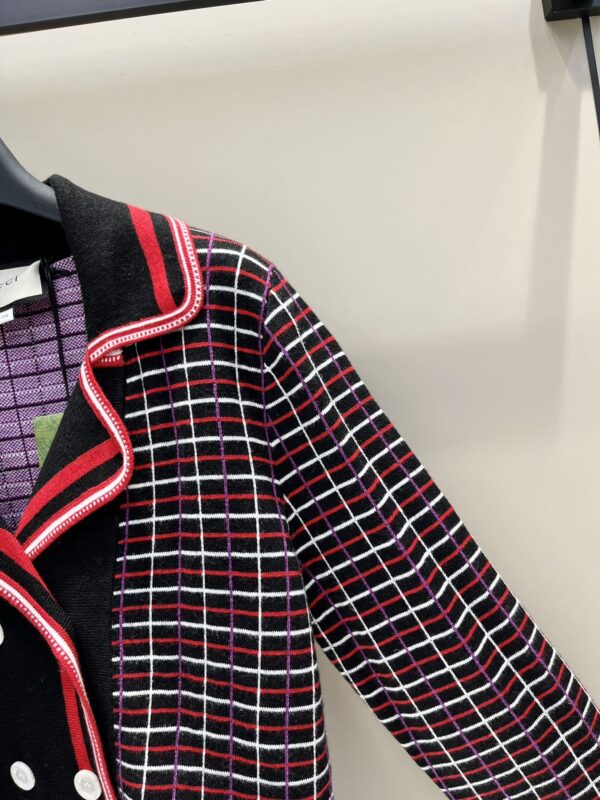 Gucci Check Wool Jacquard Cardigan Red For Women