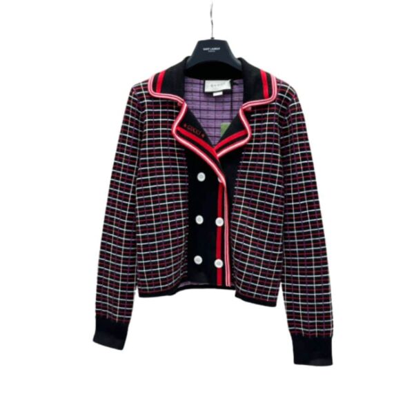 Gucci Check Wool Jacquard Cardigan Red For Women