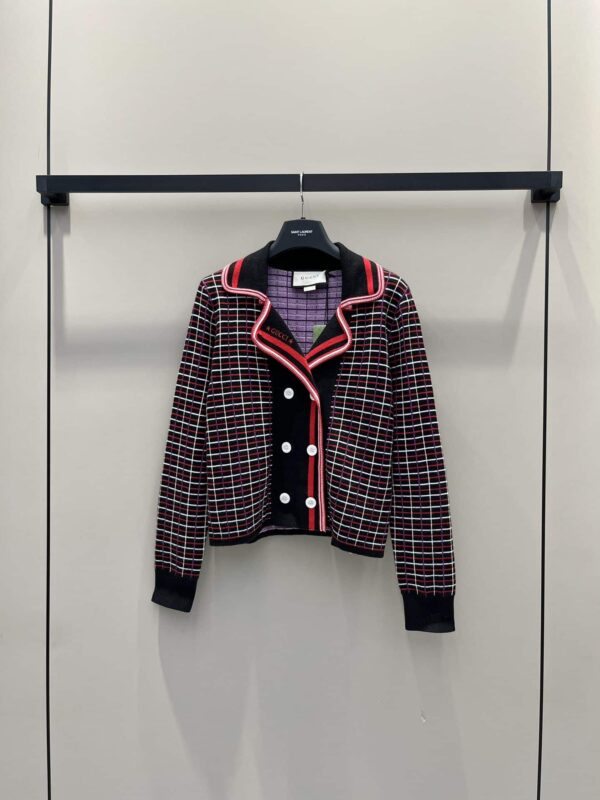 Gucci Check Wool Jacquard Cardigan Red For Women