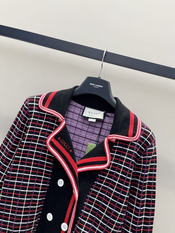 Gucci Check Wool Jacquard Cardigan Red For Women