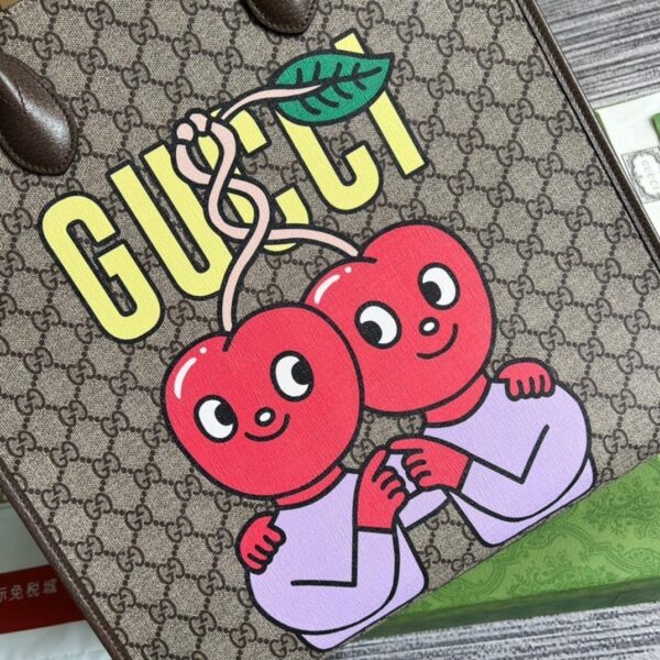 1:1 Replica Gucci Cherry Print Medium Tote Beige For Women, Women's Bags 15.1in/38cm GG ‎703264 U2QAG 8839