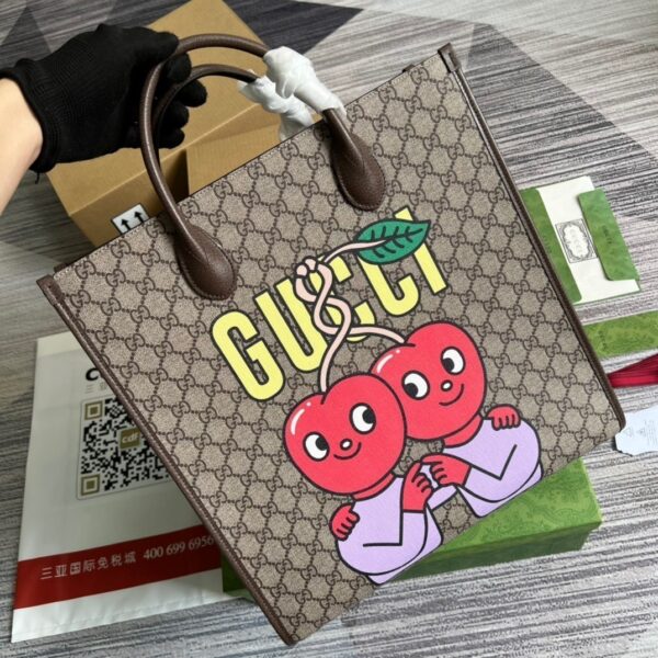 1:1 Replica Gucci Cherry Print Medium Tote Beige For Women, Women's Bags 15.1in/38cm GG ‎703264 U2QAG 8839