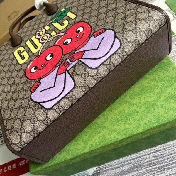 1:1 Replica Gucci Cherry Print Medium Tote Beige For Women, Women's Bags 15.1in/38cm GG ‎703264 U2QAG 8839