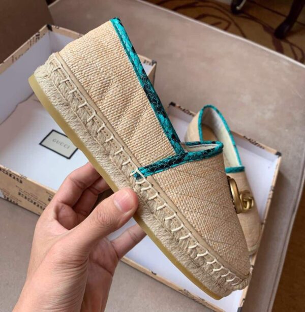 Gucci Chevron Snakeskin Trim Raffia Espadrille with Double G Spring/Summer Collection