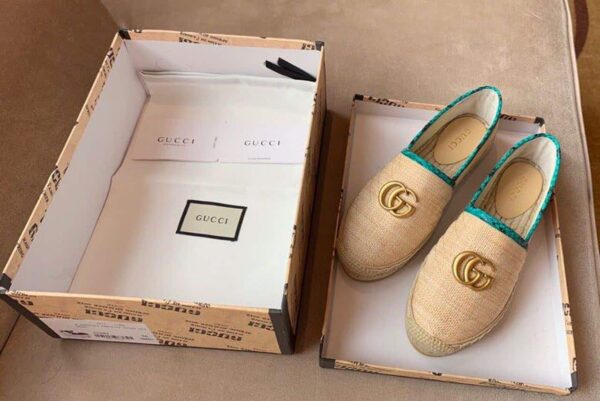 Gucci Chevron Snakeskin Trim Raffia Espadrille with Double G Spring/Summer Collection